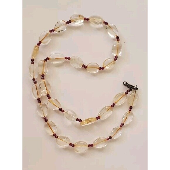 Vintage Citrine and Garnet Beaded Necklace 18" - Picture 5 of 5